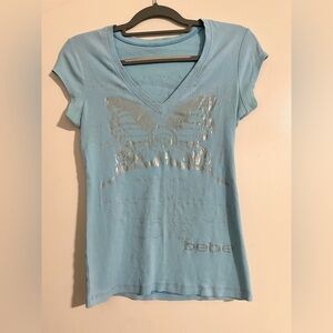 Bebe Women's Light Blue Butterfly Tee